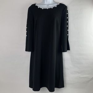 Roz & Ali Black Shift Dress with Pearl Detailed Boat Neck & 3/4 Sleeves Size 6